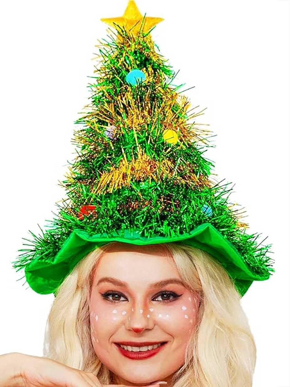 9795 Christmas Hat Green Santa Hats Xmas Tree Hat Tinsel Holiday Cap